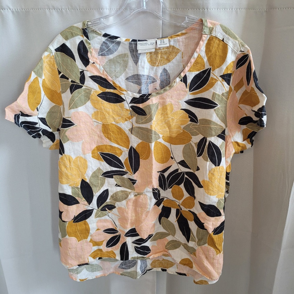 Rachel Zoe Womens Top 1X Floral 100% Linen Botanical Coastal Tropical Boho 21827
